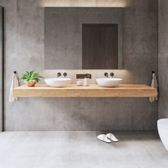 Wastafelblad Gliss Design Topdek 180x46 cm Ruw Gerookt Incl. 4 Ophangbeugels Bruin