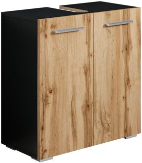 Wastafelkast Jupiter 60 x 30 x 60 cm - Mat zwart met eiken Bruin