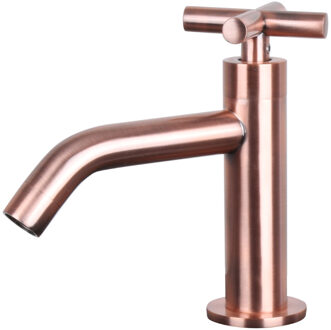 Wastafelkraan Gebogen met Kruisgreep – Kraan Koud Water - Toiletkraan - Rood Koper