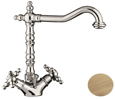 Wastafelkraan Sanimex Giulini Opbouw Retro Model Tweegreeps Kruisgreep Draaibare Uitloop Met Pop-Up Brons