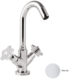 Wastafelkraan Sanimex Giulini Opbouw Tweegreeps Draaibare Uitloop Met Pop-Up Mat Wit