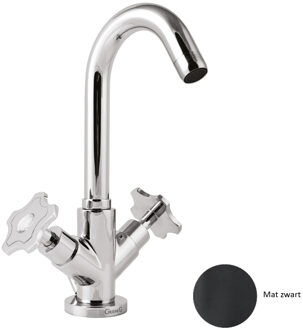 Wastafelkraan Sanimex Giulini Opbouw Tweegreeps Draaibare Uitloop Met Pop-Up Mat Zwart