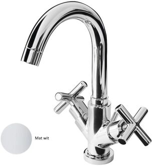 Wastafelkraan Sanimex Giulini Opbouw Tweegreeps Kruisgreep Draaibare Uitloop Met Pop-Up Mat Wit
