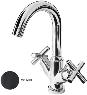 Wastafelkraan Sanimex Giulini Opbouw Tweegreeps Kruisgreep Draaibare Uitloop Met Pop-Up Mat Zwart