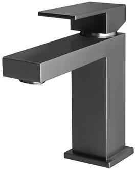 Wastafelkraan - Wastafelmengkraan - Leoni Crinty - Opbouw - Vierkant - PVD - Gunmetal Grijs