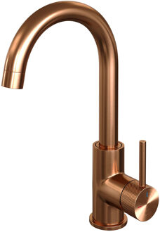 Wastafelmengkraan Brauer Copper Carving Coldstart Opbouw Hoog Gebogen Ronde Hendel Geborsteld Koper PVD PVD