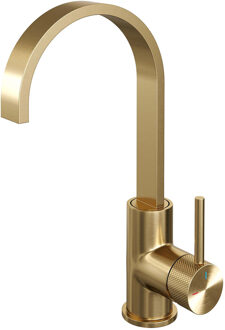 Wastafelmengkraan Brauer Gold Carving Coldstart Opbouw Hoog Plat Gebogen Ronde Hendel Geborsteld Goud PVD PVD