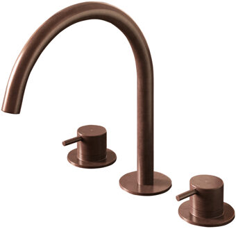 Wastafelmengkraan Hotbath Cobber 3 gats 2-hendel Gebogen 26.1 cm Geborsteld Koper PVD