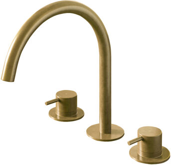 Wastafelmengkraan Hotbath Cobber 3 gats 2-hendel Gebogen 26.1 cm Geborsteld Messing PVD