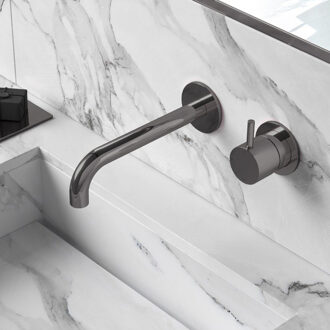 Wastafelmengkraan Hotbath Cobber Inbouw 3+3 Inbouwsysteem 1-hendel Gebogen 18 cm Zwart Chroom