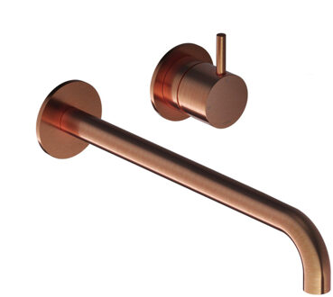 Wastafelmengkraan Hotbath Cobber Inbouw 3+3 Inbouwsysteem 1-hendel Gebogen 25 cm Geborsteld Koper PVD