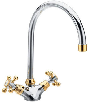 Wastafelmengkraan Sapho Antea 2-knop Gebogen Uitloop 27.5 cm Chroom / Goud