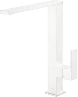 Wastafelmengkraan Tres Cuadro Exclusive 1-Hendel Hoog Uitloop Recht 28 cm Vierkant Mat Wit