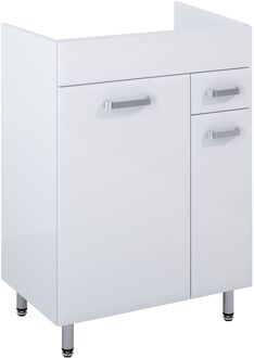 Wastafelonderkast Ava 60cm - Wit Glanzend - Met 1 Lade - Met Chromen Handgrepen En Poten - 60x83,5x45,6cm