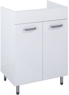 Wastafelonderkast Ava 60cm - Wit Glanzend - Met 2 Deuren - Met Chromen Handgrepen En Poten - 60x83,5x45,6cm