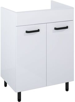 Wastafelonderkast Ava 60cm - Wit Hoogglans - Met 2 Deuren - Met Zwarte Handgrepen En Poten - 60x83,5x45,6cm