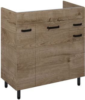 Wastafelonderkast Ava 80cm - Eik - Met 1 Lade - Met Zwarte Handgrepen En Poten - 80x83,5x45,6cm