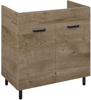 Wastafelonderkast Ava 80cm - Eik - Met 2 Deuren - Met Zwarte Handgrepen En Poten - 80x83,5x45,6cm