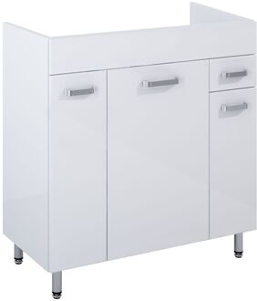 Wastafelonderkast Ava 80cm - Wit Glanzend - Met 1 Lade - Met Chromen Handgrepen En Poten - 80x83,5x45,6cm