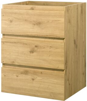 Wastafelonderkast Napoli 59cm - Scandinavisch Eiken - Met 3 Lades - 59,4x75x47,5cm