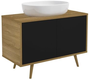 Wastafelonderkast Woody 95cm - Zwart Mat / Natuurlijk Eik - Met 2 Deuren - 95x54x45cm