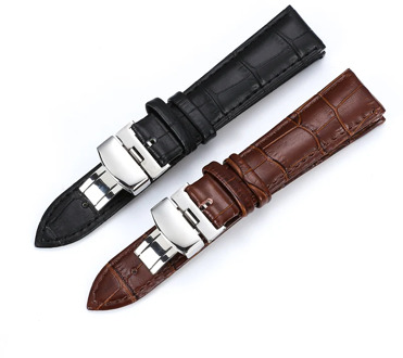 Watch Band Strap Butterfly Pattern Genuine Leather Deployant Buckle Bracelet Brown Black Watchbands 15-23mm