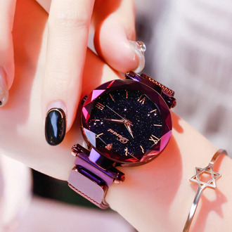 Watch for women Fashion Quartz watch Elegant Magnet Buckle Starry Sky Roman Numeral women watch Purple Ladies Wristwatch gift