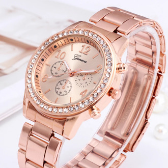 Watch for women Luxury Fashion Geneva Rhinestone Stainless steel Fake Three Eyes Quartz Women watch Gift for lady Relógio Femino