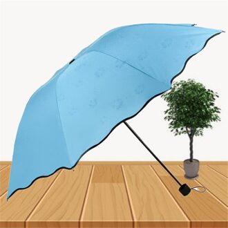 Water Bloeiende Paraplu Drievoudige Vinyl Zon Beschermende Kleine Verse Parasol Zonnescherm Kids Paraplu Voor Jongen Xiaomi Flowering blauw