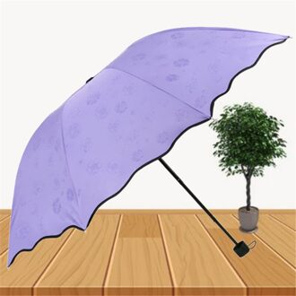 Water Bloeiende Paraplu Drievoudige Vinyl Zon Beschermende Kleine Verse Parasol Zonnescherm Kids Paraplu Voor Jongen Xiaomi Flowering paars