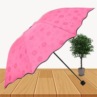 Water Bloeiende Paraplu Drievoudige Vinyl Zon Beschermende Kleine Verse Parasol Zonnescherm Kids Paraplu Voor Jongen Xiaomi Flowering roos rood