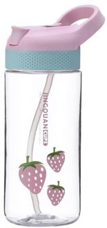 Water Bottle With Straw Cup School Kids Students 650 ML Drink Water Bottle Roze