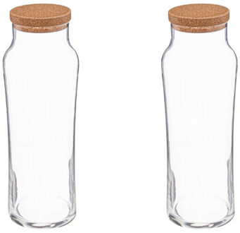 Water Karaf met afsluitdop van kurk - 2x - glas - 1 Liter - schenkkan