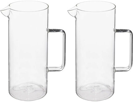 Water Karaf/schenkkan met schenktuit - 2x - glas - 1.5 Liter - D10 x H22 cm
