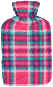 Water kruik met fleece hoes roze Schotse ruit print 1,7 liter