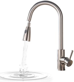 Water Mengkraan Trek Keuken Kranen met 2 Straalsoorten Hoge Arc Badkamer Basin Wastafel Kranen Pull Down Sproeier keramische Klep zilver