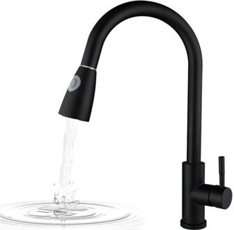 Water Mengkraan Trek Keuken Kranen met 2 Straalsoorten Hoge Arc Badkamer Basin Wastafel Kranen Pull Down Sproeier keramische Klep zwart