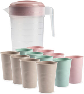 Water of limonade schenkkan - sapkan - 2 liter - 12x kunststof glazen - 360 ML