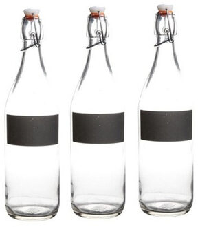 Water/Weck/Sap flessen met krijtvakje - 3x - 970 ml - Met beugeldop - voor al uw sapjes