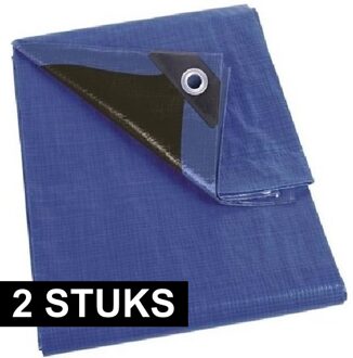 Waterdicht dekzeil - 2x - extra sterk - blauw/zwart - 2 x 3M - afdekzeil