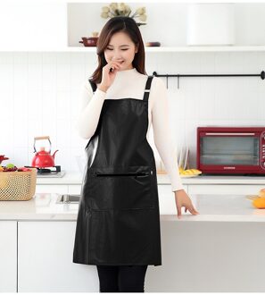 Waterdicht En Olie-Proof Lederen Overall Werkkleding Damesmode Band Thuis Keuken Huishoudelijk Koken Tailleband Schort zwart