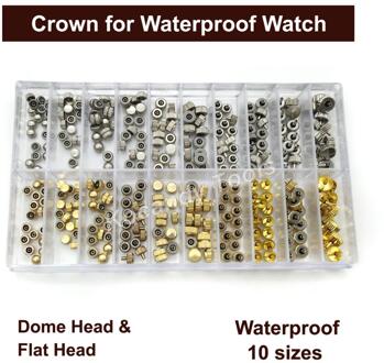 Waterdicht Horloge Crown Onderdelen Vervanging Diverse Gold & Silver Dome Platte Kop Horloge Accessoires Reparatie Tool Kit voor Horlogemaker