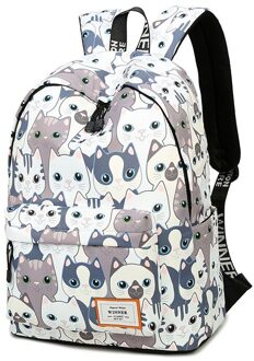 Waterdicht Kat Afdrukken Rugzak Vrouwen Scholieren Terug Pack Vrouwelijke 14-15.6 Inch Laptop Leuke Boek Tas Voor meisjes Size L
