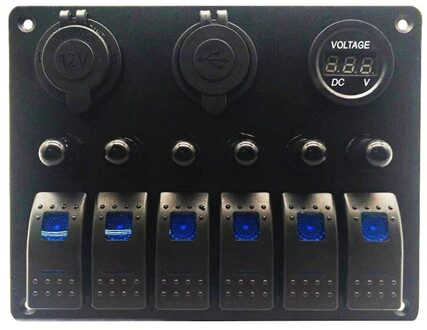 Waterdichte 6 Gang Toggle Rocker Switch Panel Auto Marine Boot Circuit Led Breaker Voltmeter Aluminium Paneel