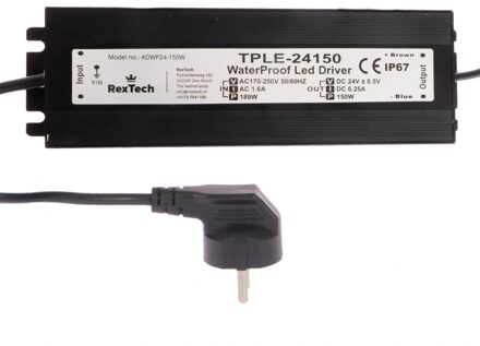 Waterdichte adapter voor led strips 150 Watt - 24V / 6.25A