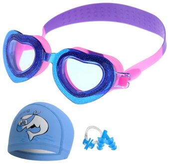 Waterdichte Anti Fog Uv Kind Professionele Zwemmen Lenzen Duiken Zwemmen Bril Kids Eyewear Zwembril Met Badmuts Tas Set Blauw
