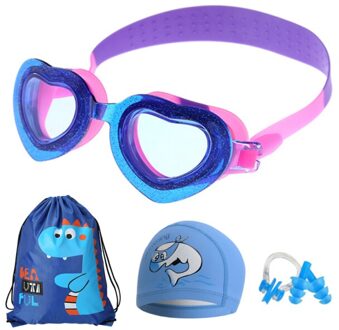 Waterdichte Anti Fog Uv Kind Professionele Zwemmen Lenzen Duiken Zwemmen Bril Kids Eyewear Zwembril Met Badmuts Tas Set Lavendel