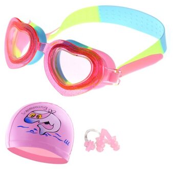 Waterdichte Anti Fog Uv Kind Professionele Zwemmen Lenzen Duiken Zwemmen Bril Kids Eyewear Zwembril Met Badmuts Tas Set Rood