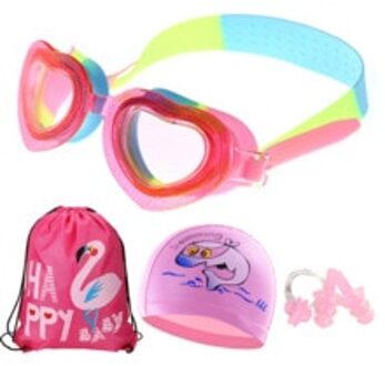 Waterdichte Anti Fog Uv Kind Professionele Zwemmen Lenzen Duiken Zwemmen Bril Kids Eyewear Zwembril Met Badmuts Tas Set Roze