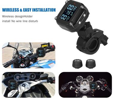 Waterdichte Bandenspanningscontrolesysteem Motorfiets Druk Draadloze Tpms Monitor Met 2 Externe Sensoren 7 Alarm Modi